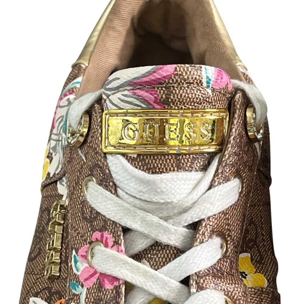 Guess Loven Sneakers Women's Size 9.5 M Casual Lace-up Logo Brown Pink Floral - Picture 3 of 15